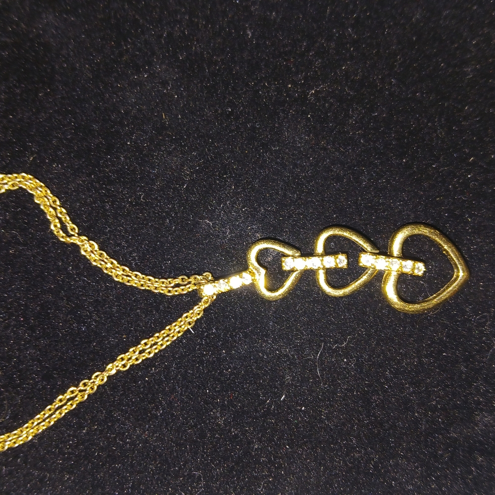 Gold Heart Necklace with Rhinestones